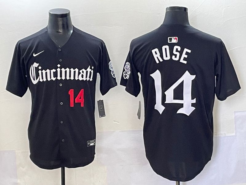 Men 2025 Cincinnati Reds #14 Rose Black Five generations Joint Name Nike MLB Jersey style 8->cincinnati reds->MLB Jersey